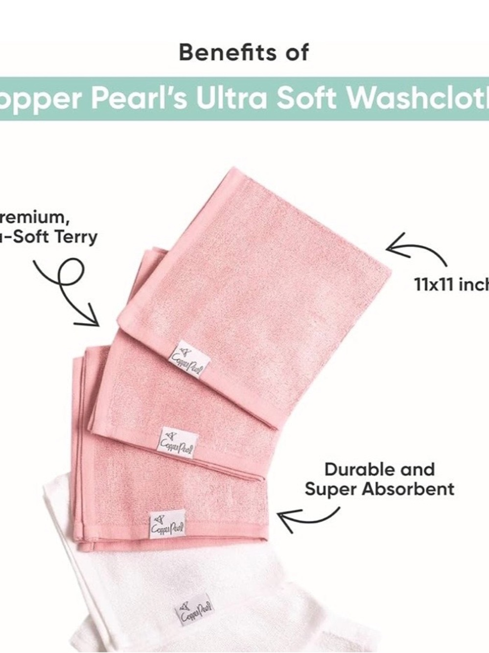 Copper Pearl Kids Washcloth Set - Pink & White - Picture 6 of 10